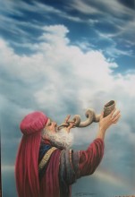 Hebrew priest blowing shofar